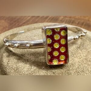 Funky Vintage 90’s Artisan Sterling Silver Cuff Bracelet with Dichroic Glass